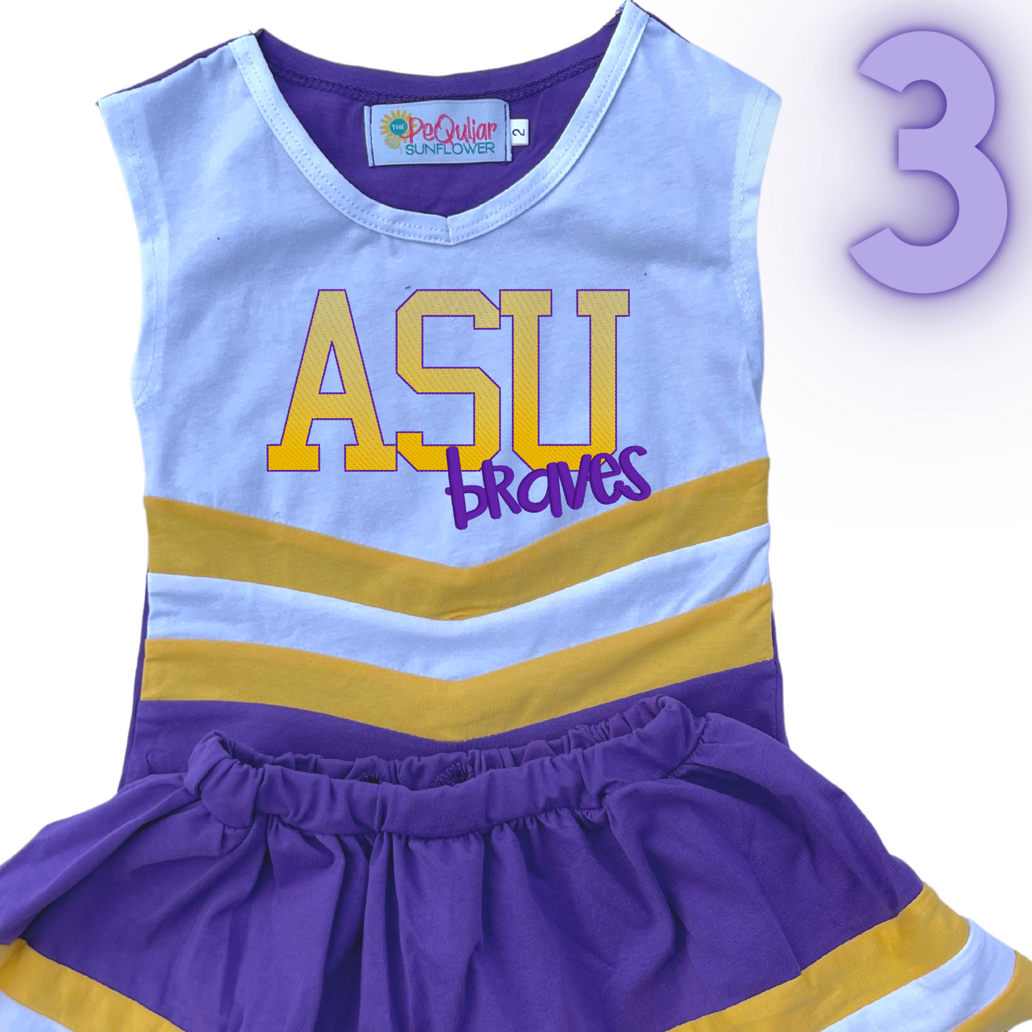purple/gold fan cheer uniform