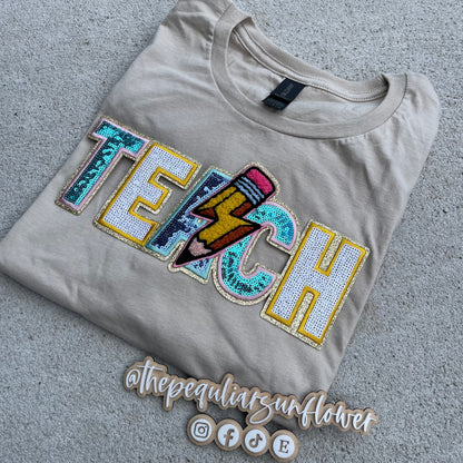 sequin TEACH t-shirt