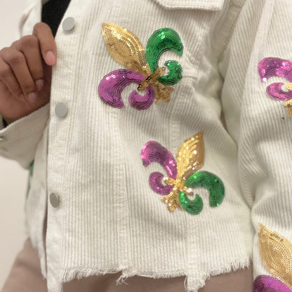 white sequin fleur de lis  jacket