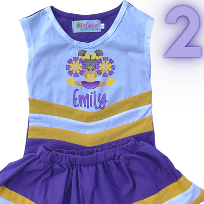 purple/gold fan cheer uniform