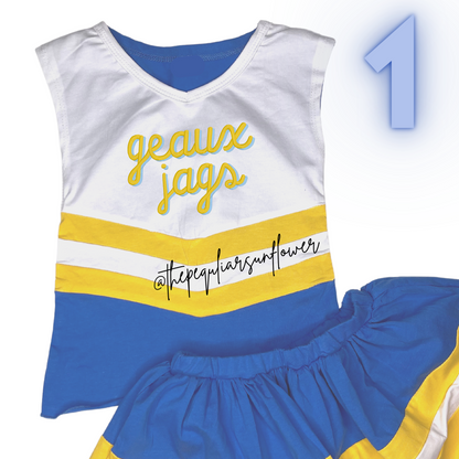 royal blue/gold cheer outfit