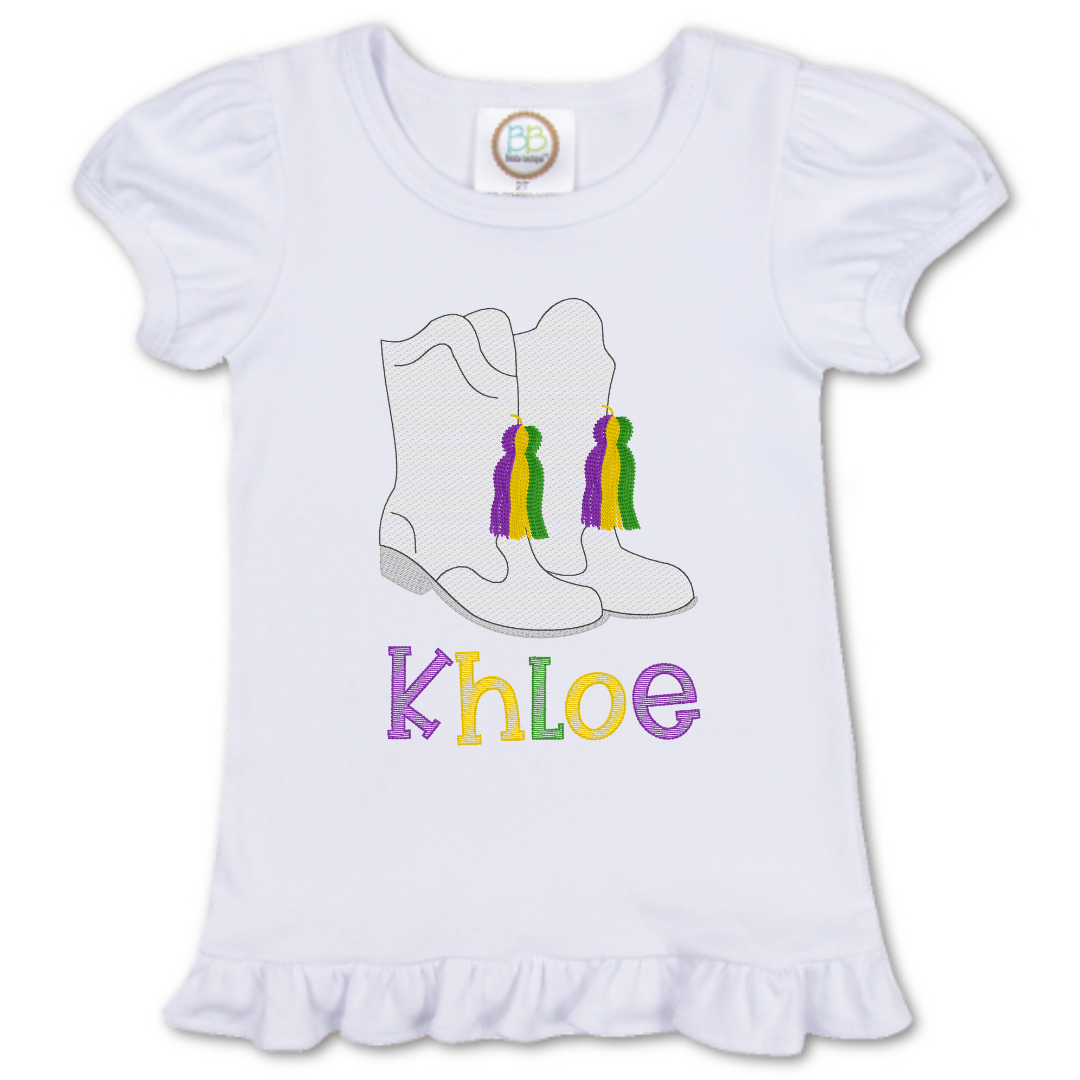 mardi gras boots - embroidered shirt