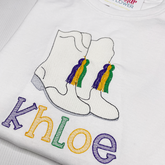 mardi gras boots - embroidered shirt