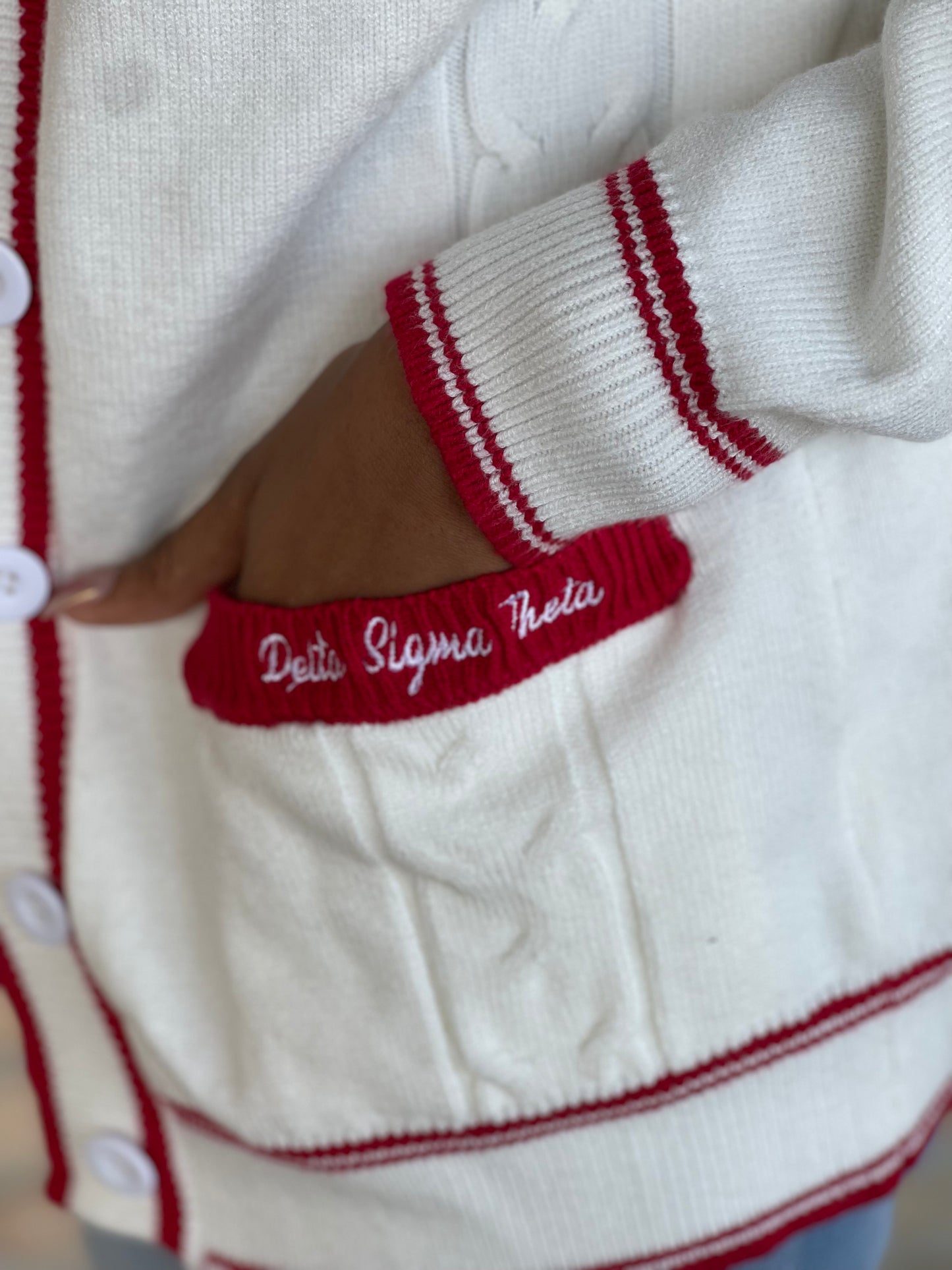 Delta Sigma Theta cable knit cardigan