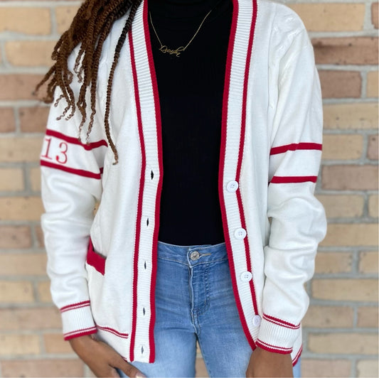 Delta Sigma Theta cable knit cardigan